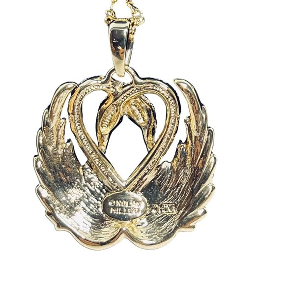 Nolan Miller Gold Tone Necklace With Double Swan Crystal Pendant (6004-1-2) - Picture 5 of 11